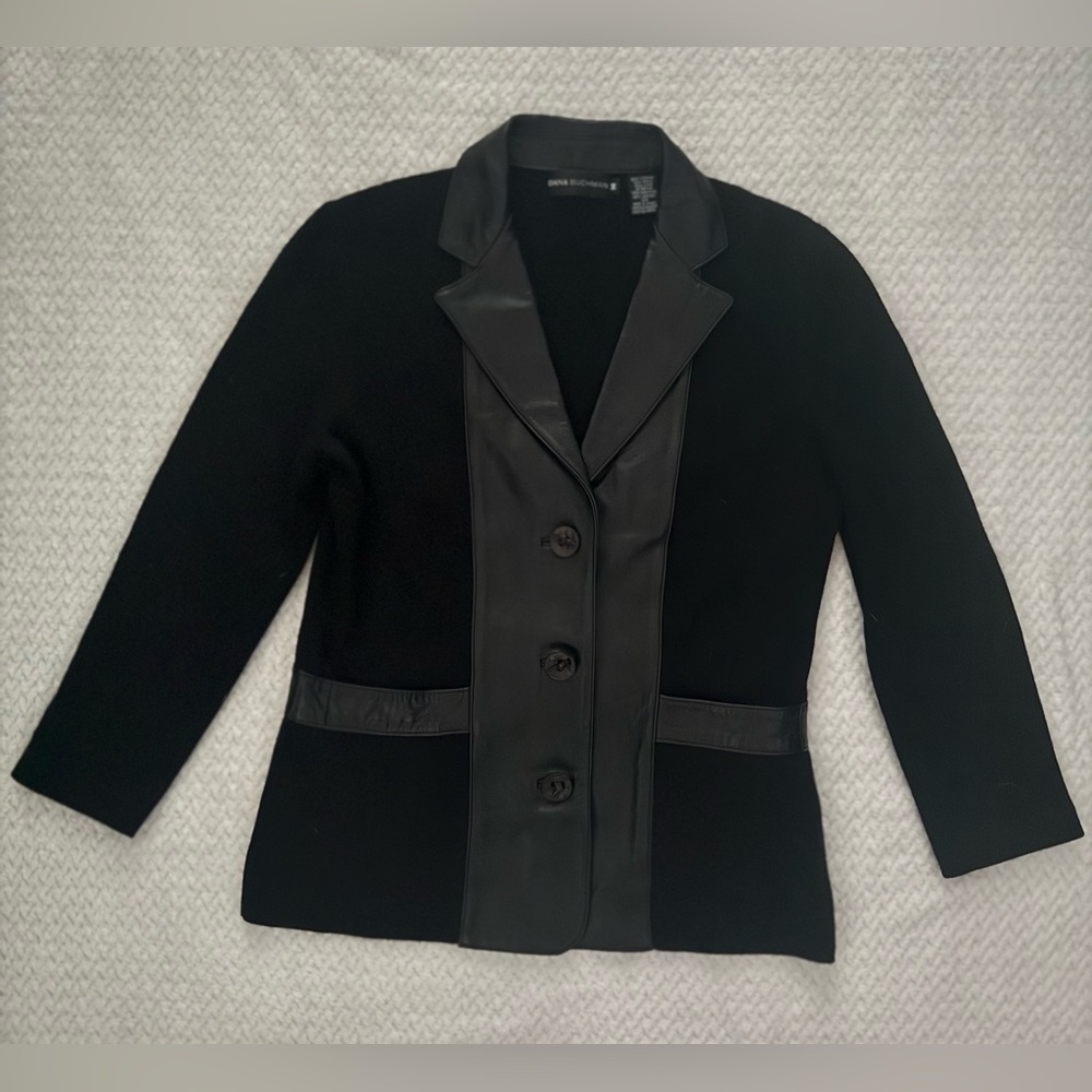 Dana Buchman Black Leather Blazer with Leather Accents